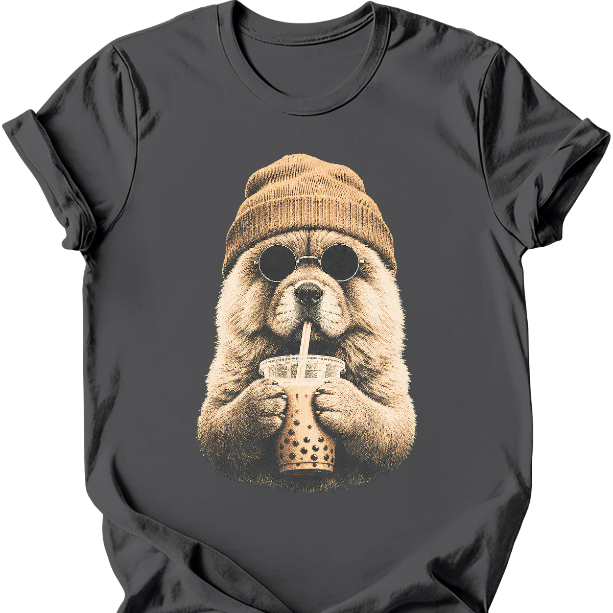 chow chow hipster dog tee charcoal