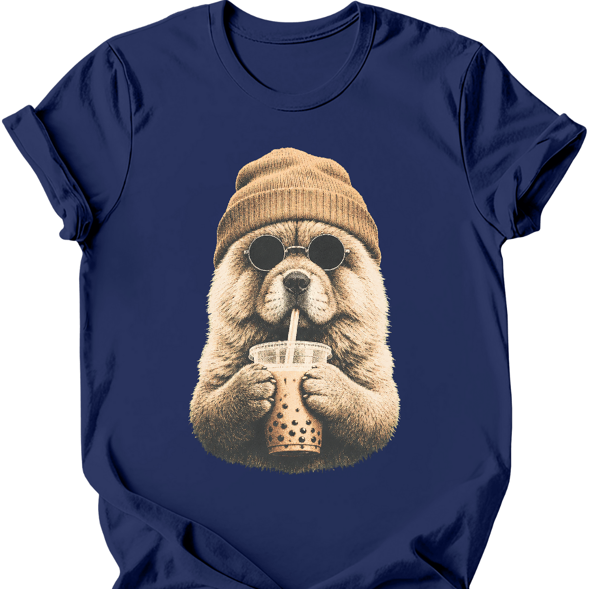 chow chow hipster dog tee navy