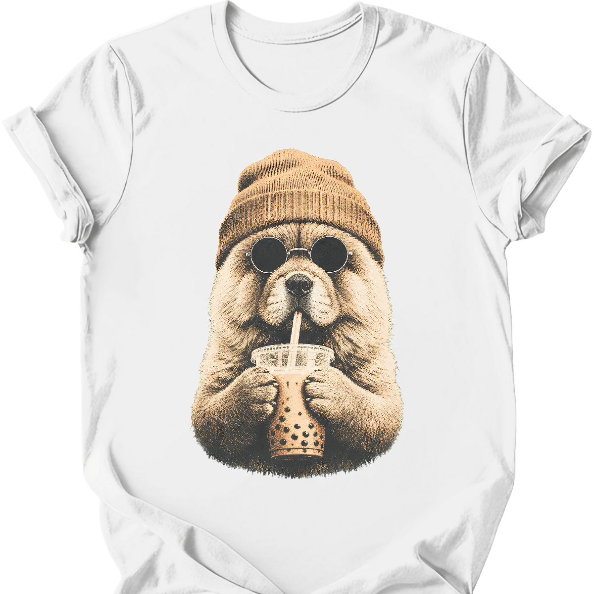 chow chow hipster dog tee white