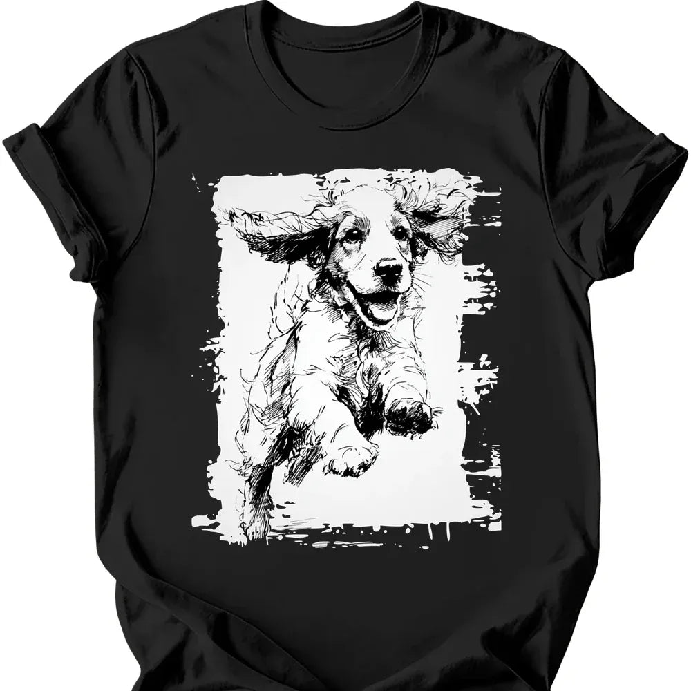 Cocker Spaniel running dog tee black