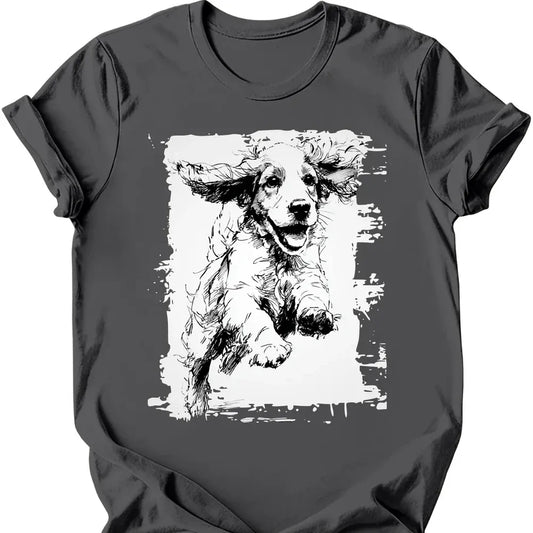 Cocker Spaniel running dog tee charcoal