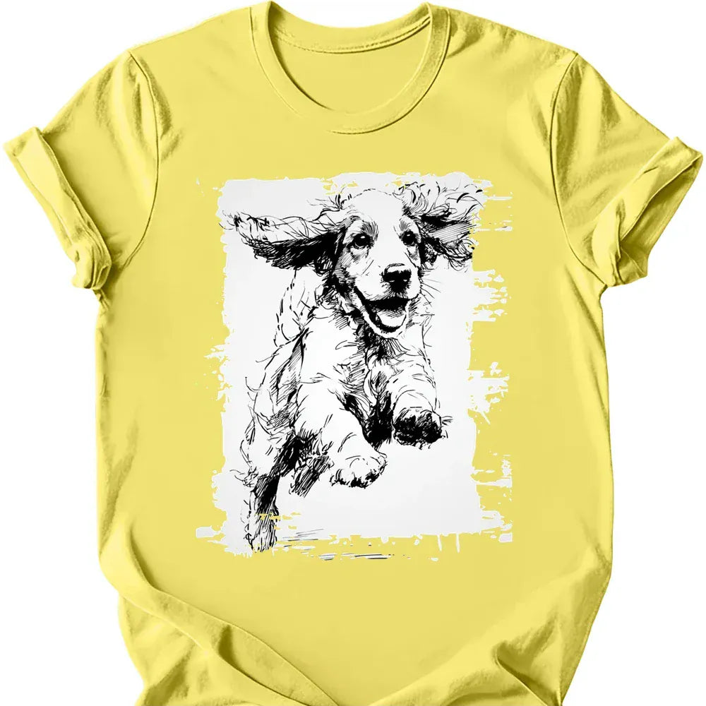 Cocker Spaniel running dog tee cornsilk