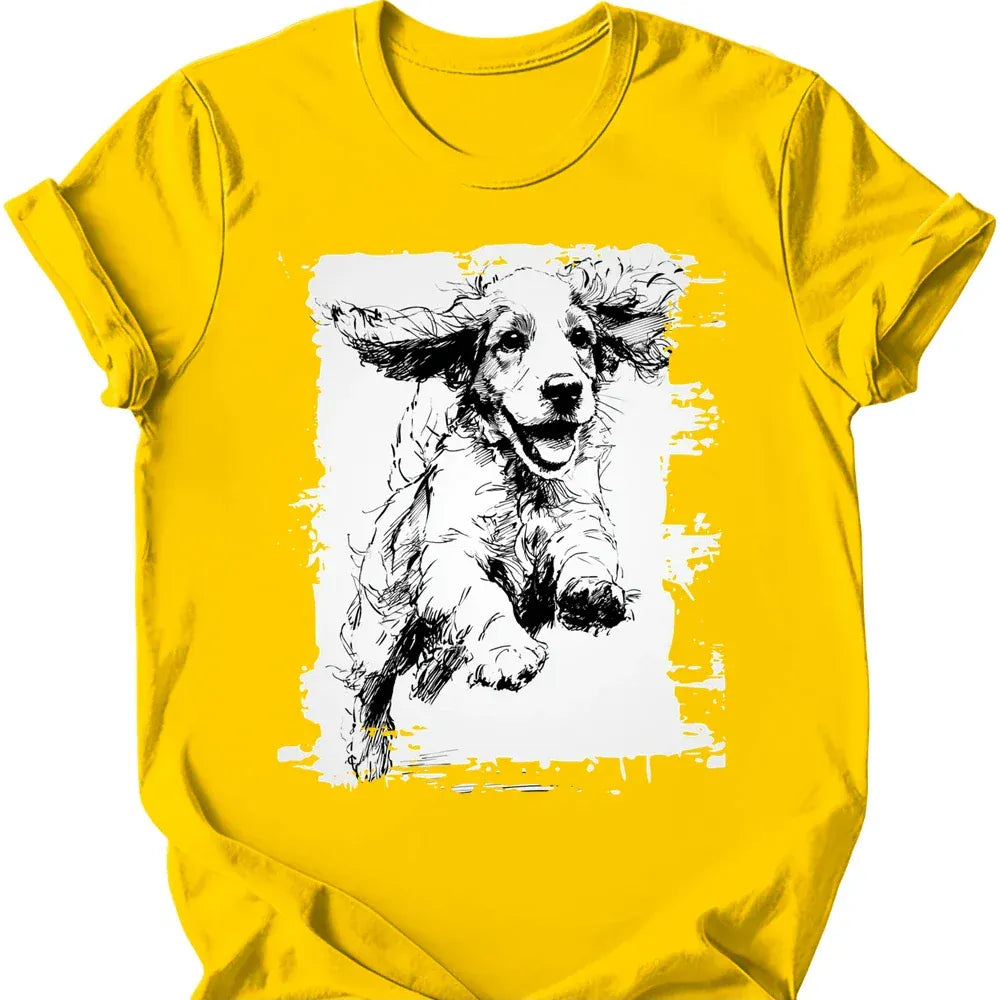Cocker Spaniel running dog tee daisy