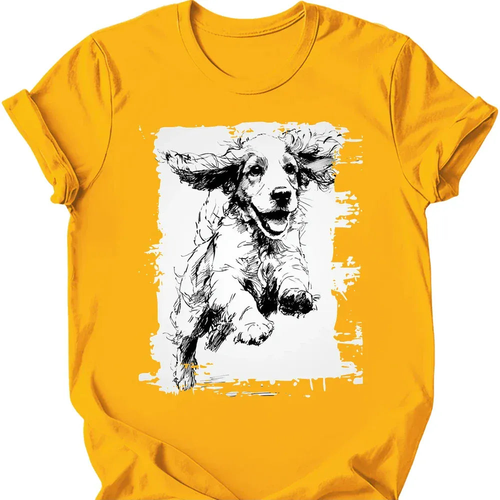Cocker Spaniel running dog tee gold