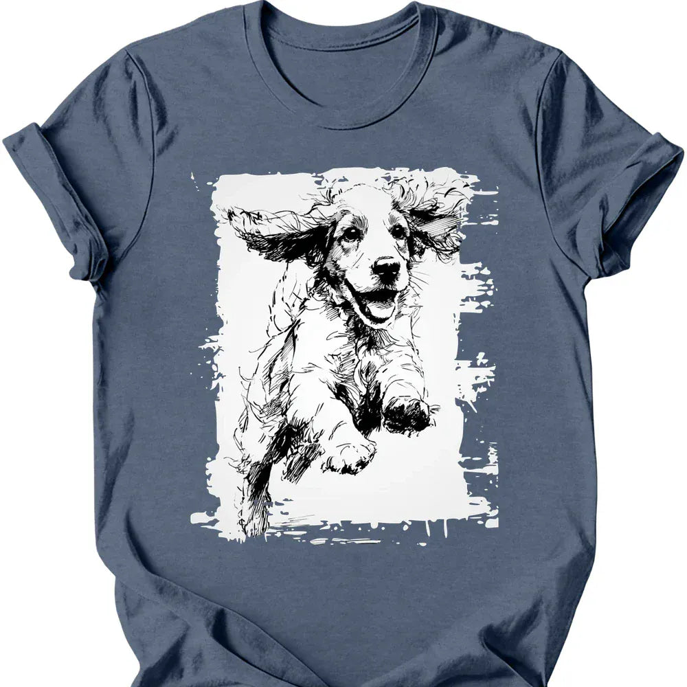 Cocker Spaniel running dog tee heather indigo