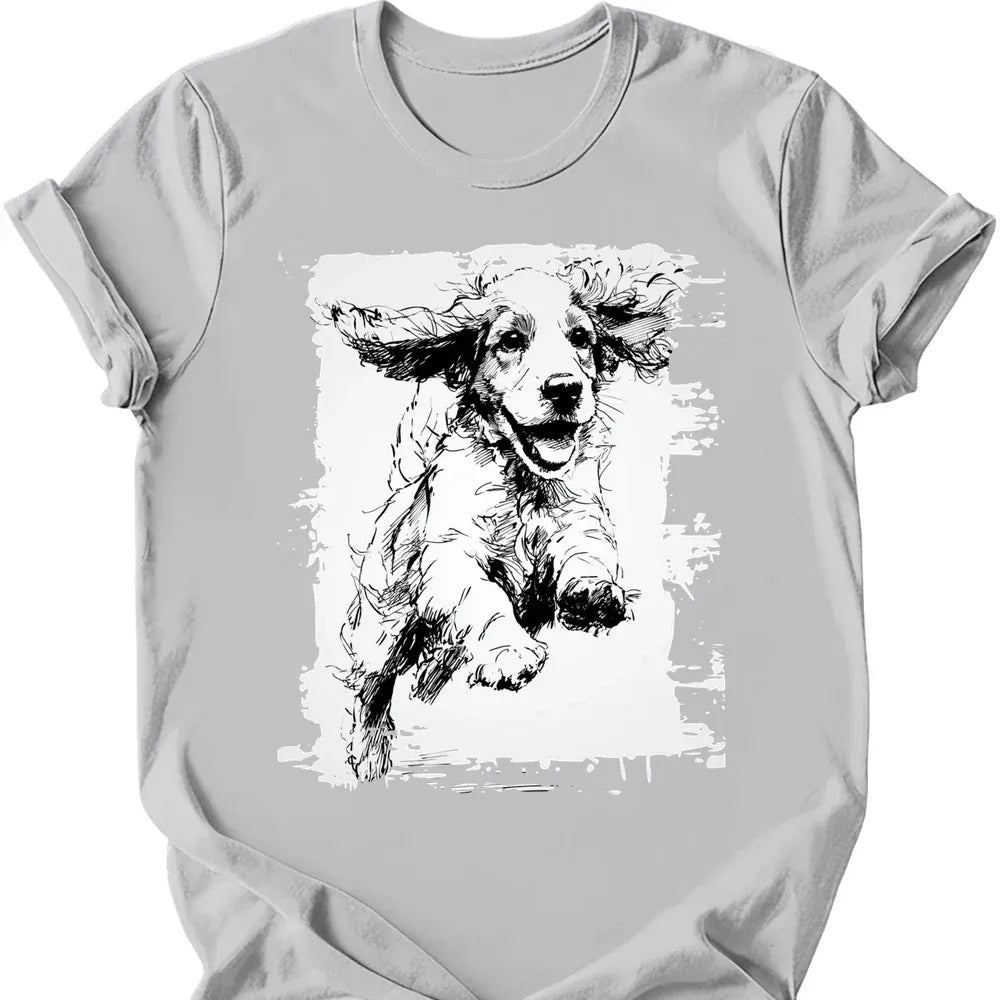 Cocker Spaniel running dog tee ice grey