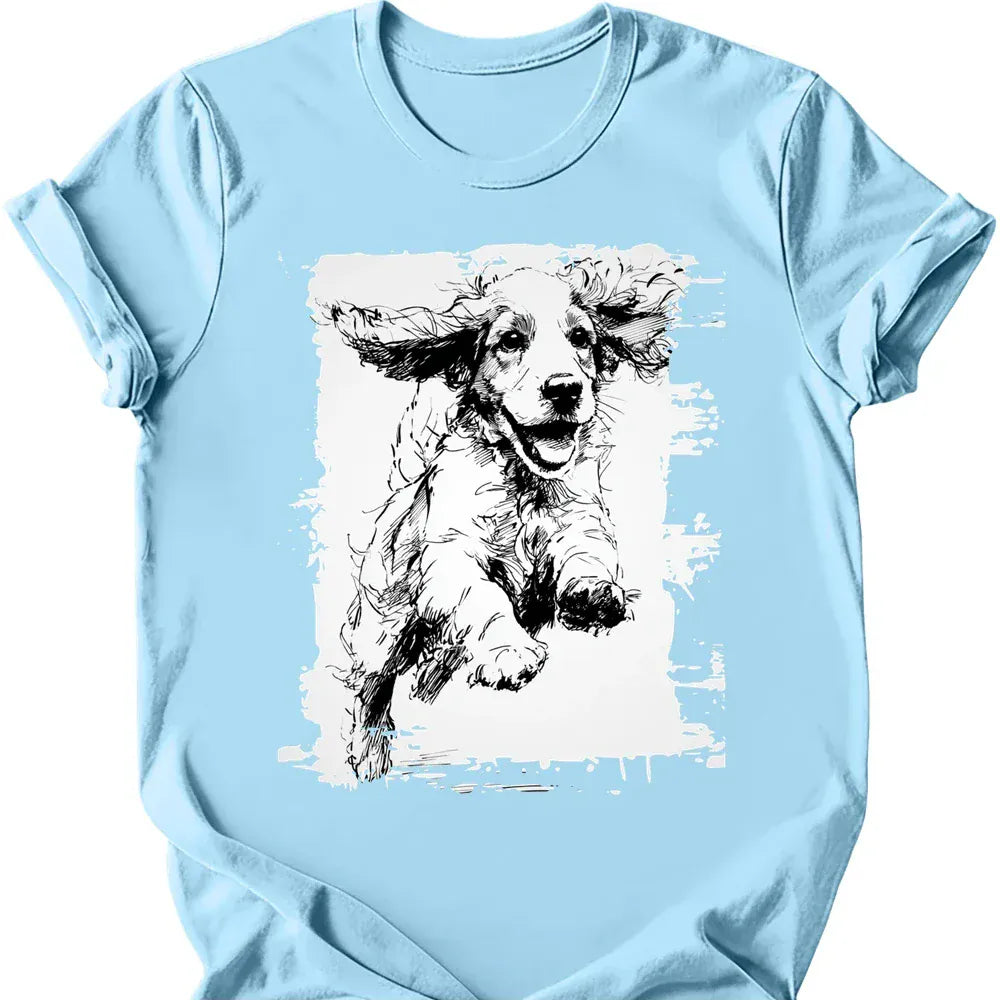 Cocker Spaniel running dog tee light blue