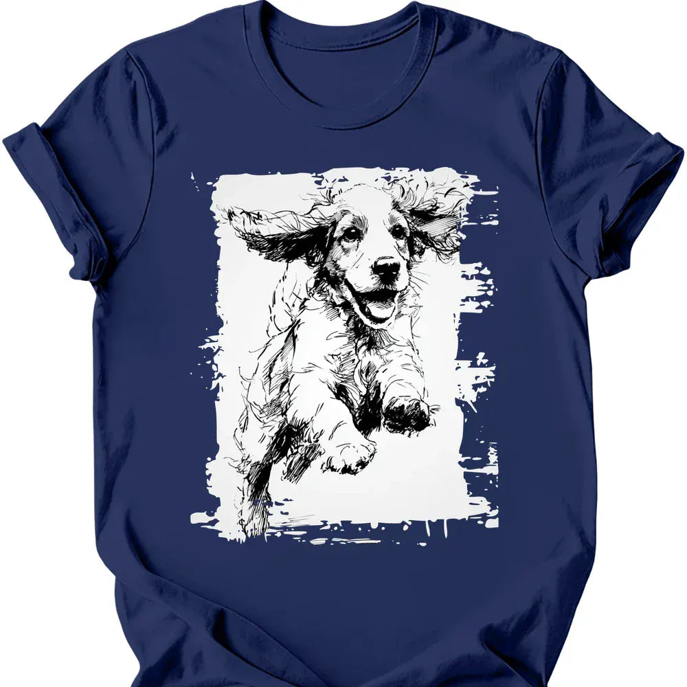 Cocker Spaniel running dog tee navy