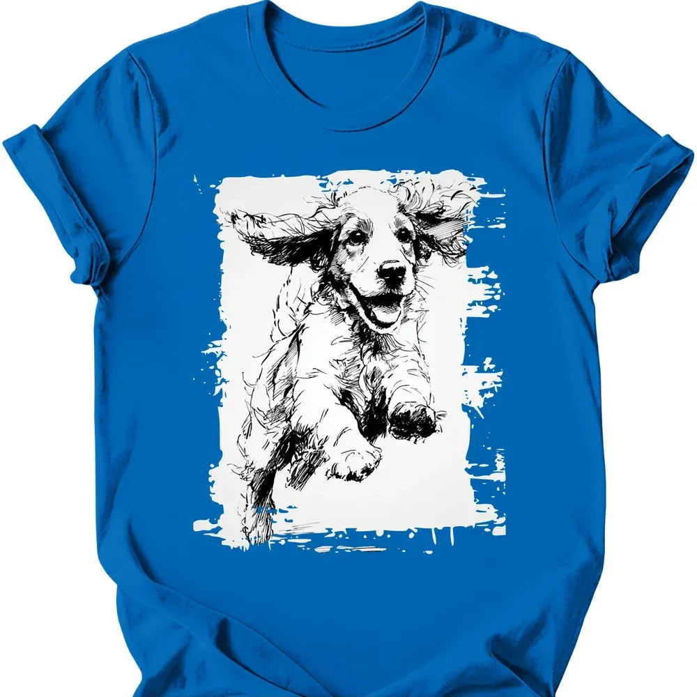 Cocker Spaniel running dog tee royal