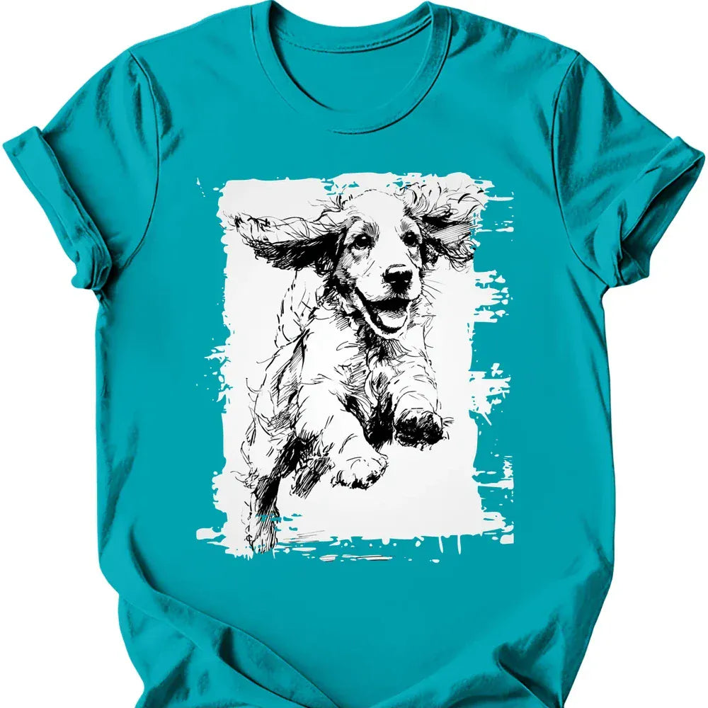 Cocker Spaniel running dog tee tropical blue