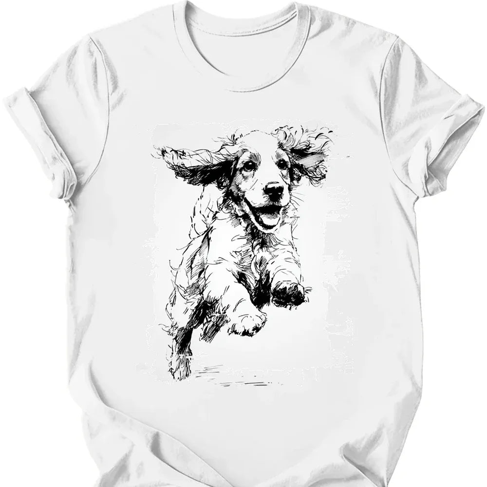 Cocker Spaniel running dog tee white