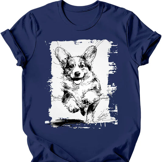 Corgi running dog tee navy