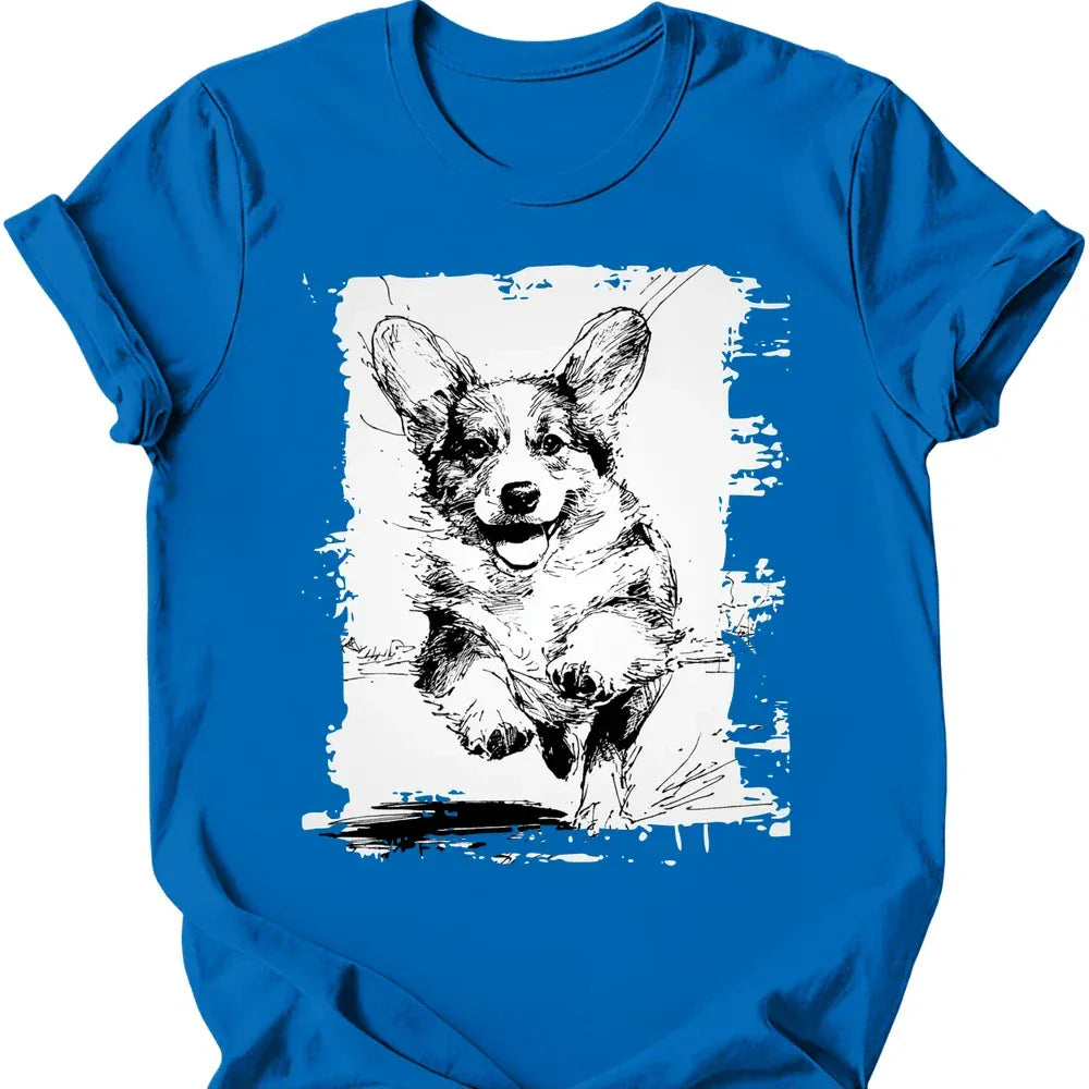 Corgi running dog tee royal