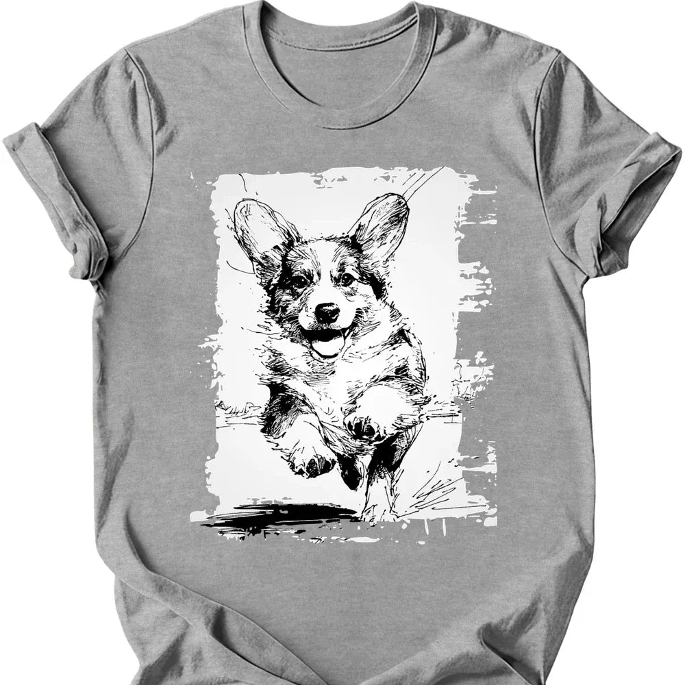 Corgi running dog tee sport grey