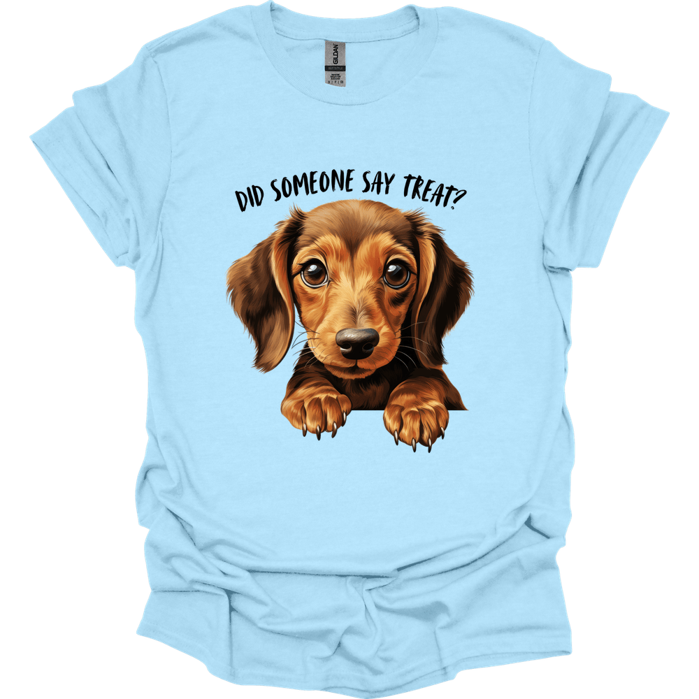 dachshund did someone say treat shirt light blue