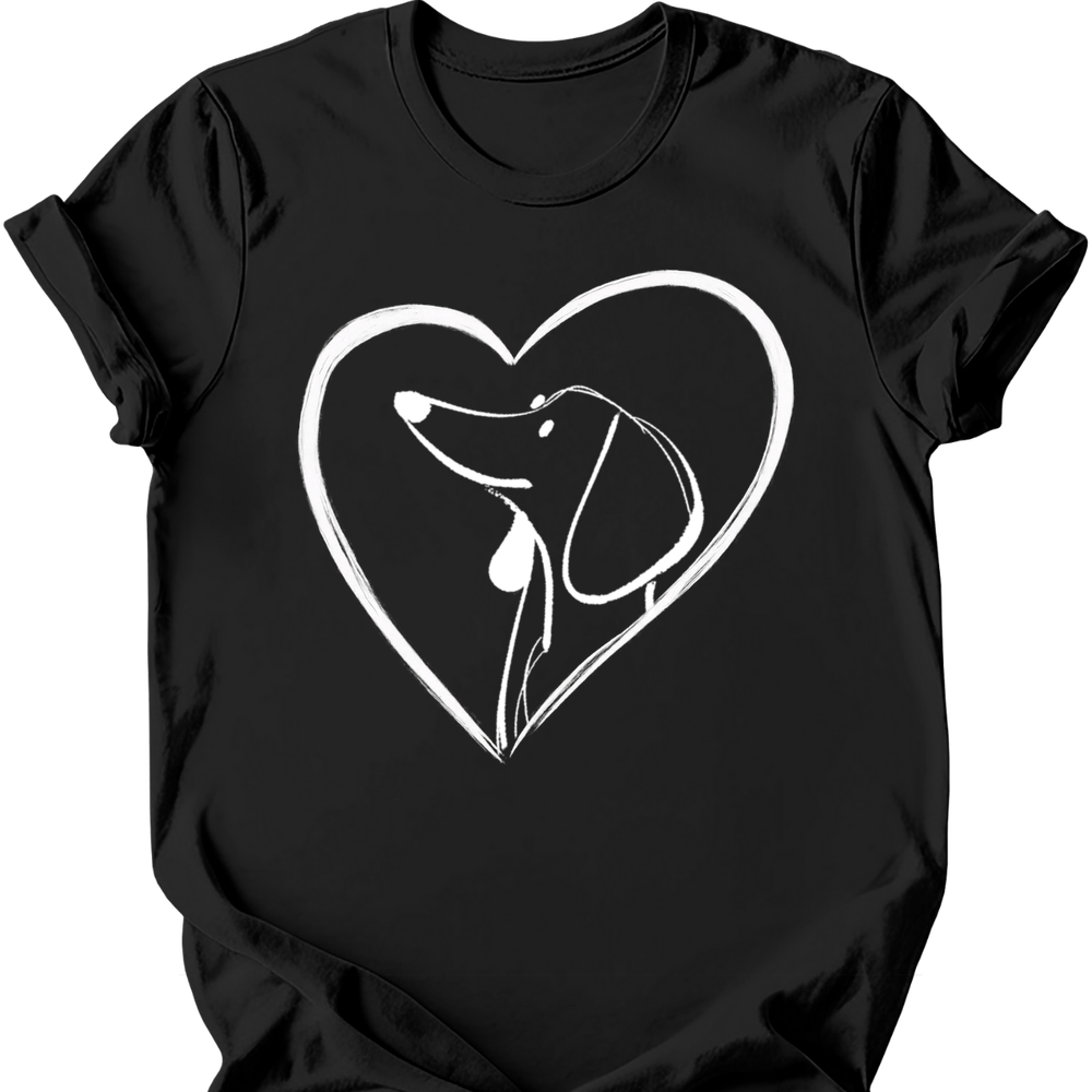 Dachshund heart dog tee black