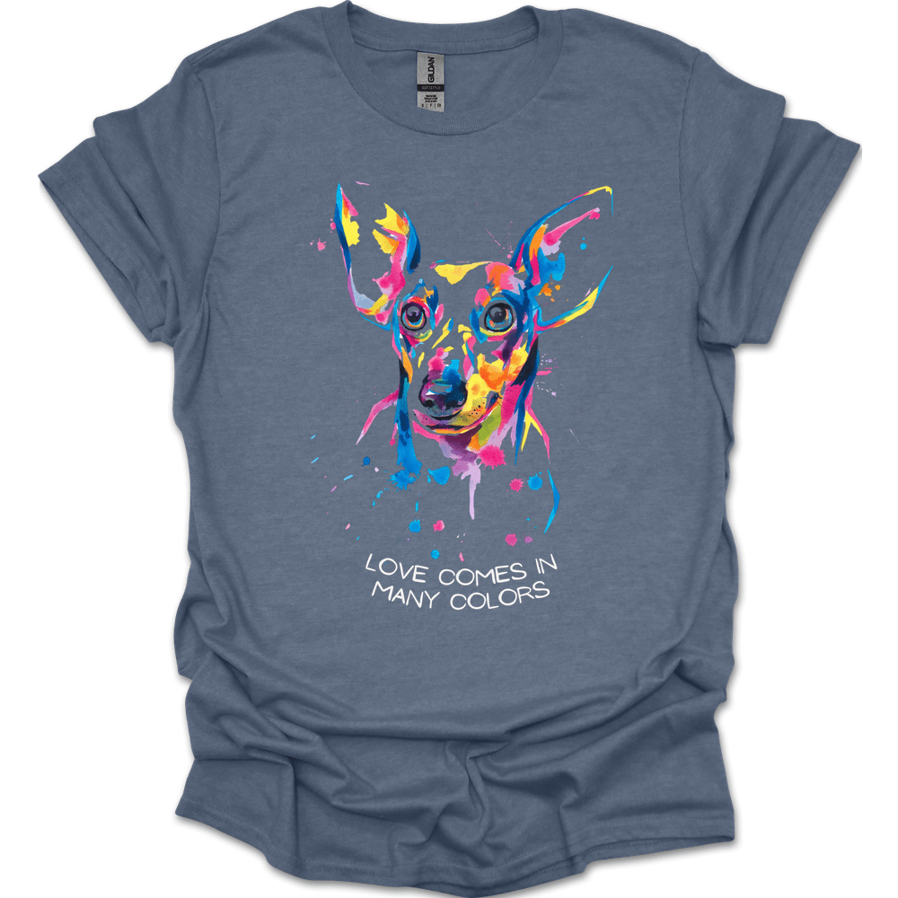 dachshund love comes in many colors shirt heather indigo