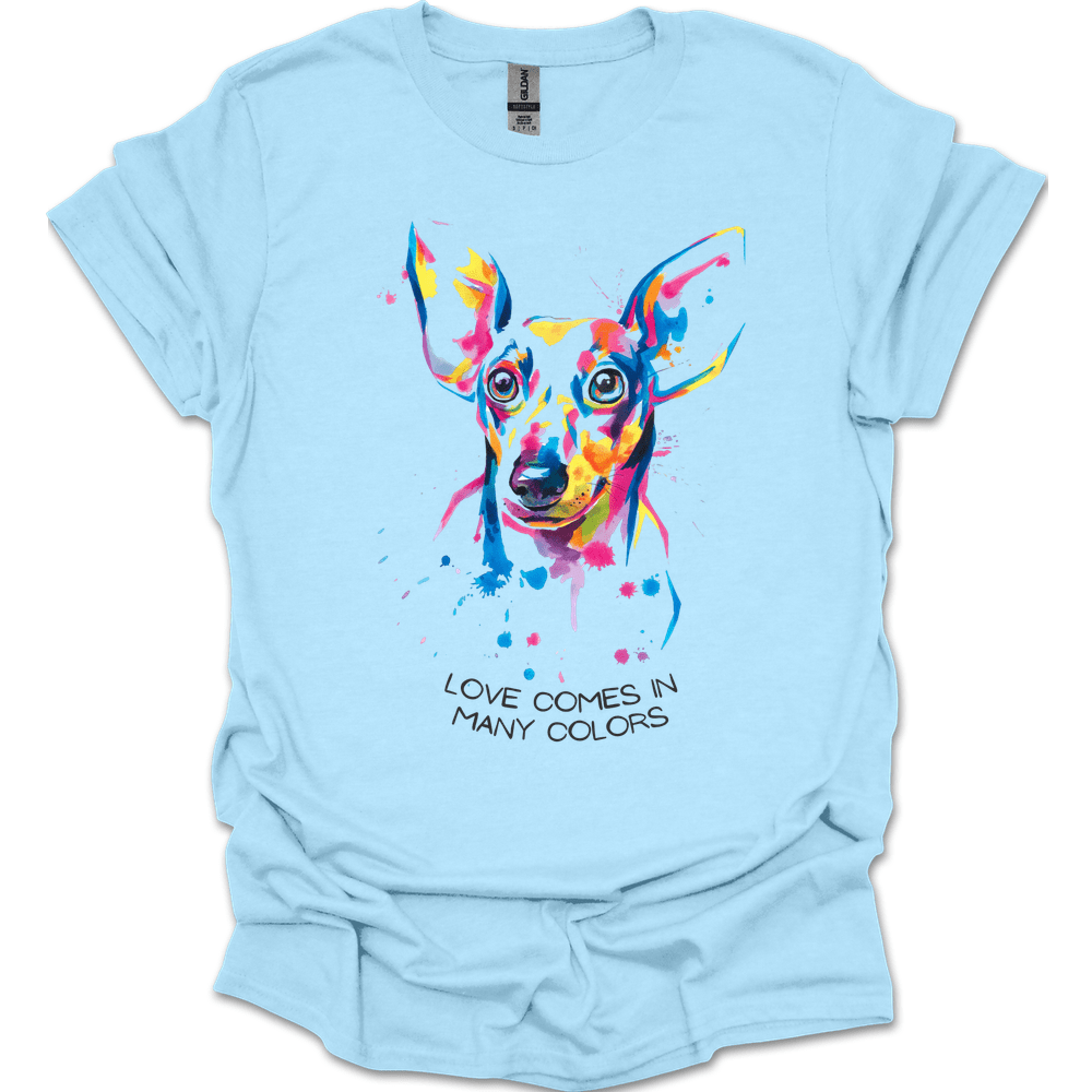 dachshund love comes in many colors shirt light blue