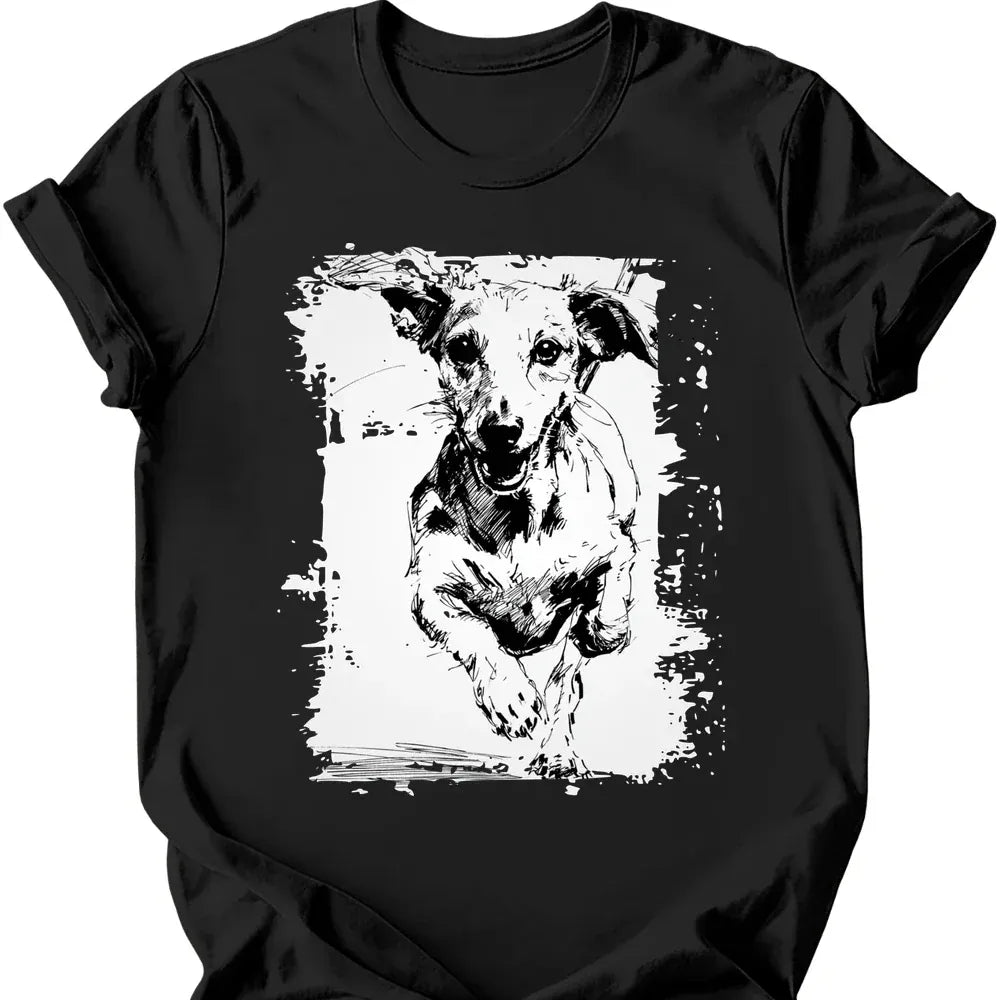 Dachshund running dog tee black