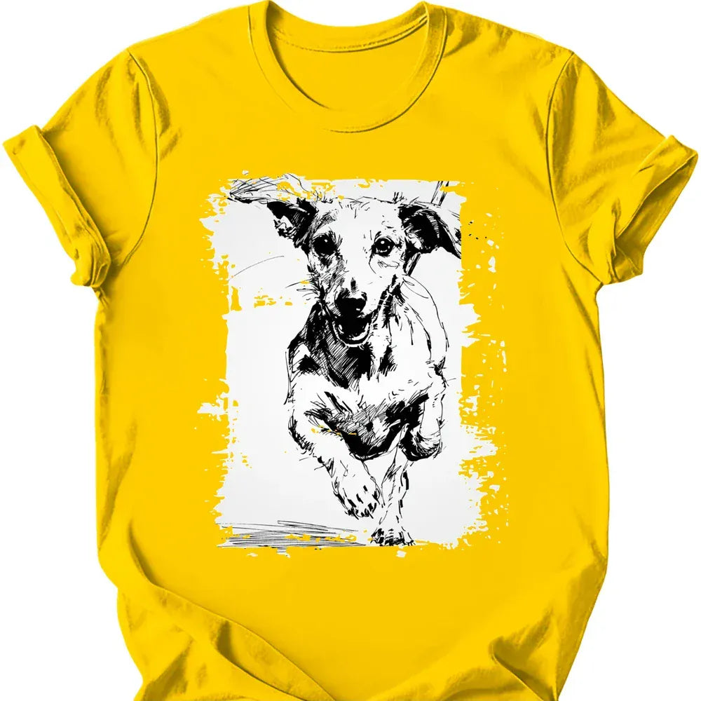 Dachshund running dog tee daisy