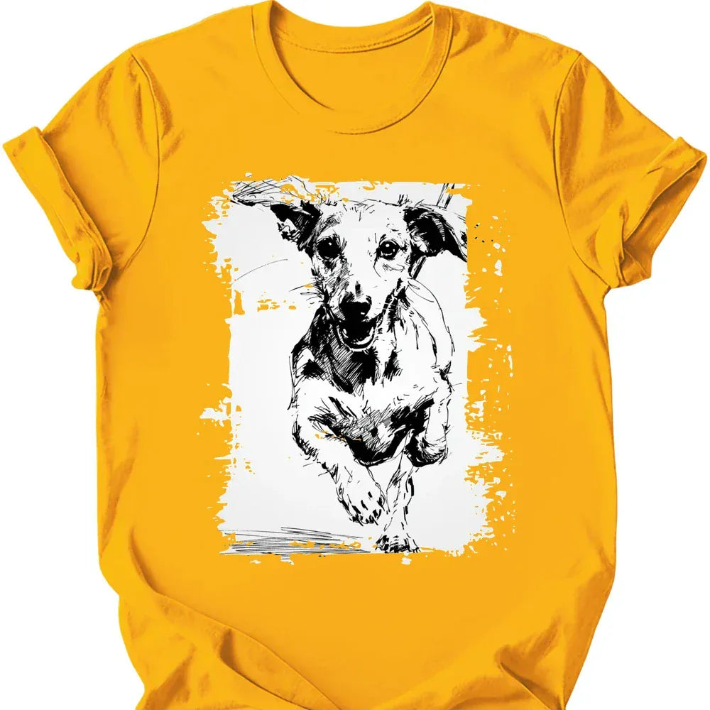 Dachshund running dog tee gold