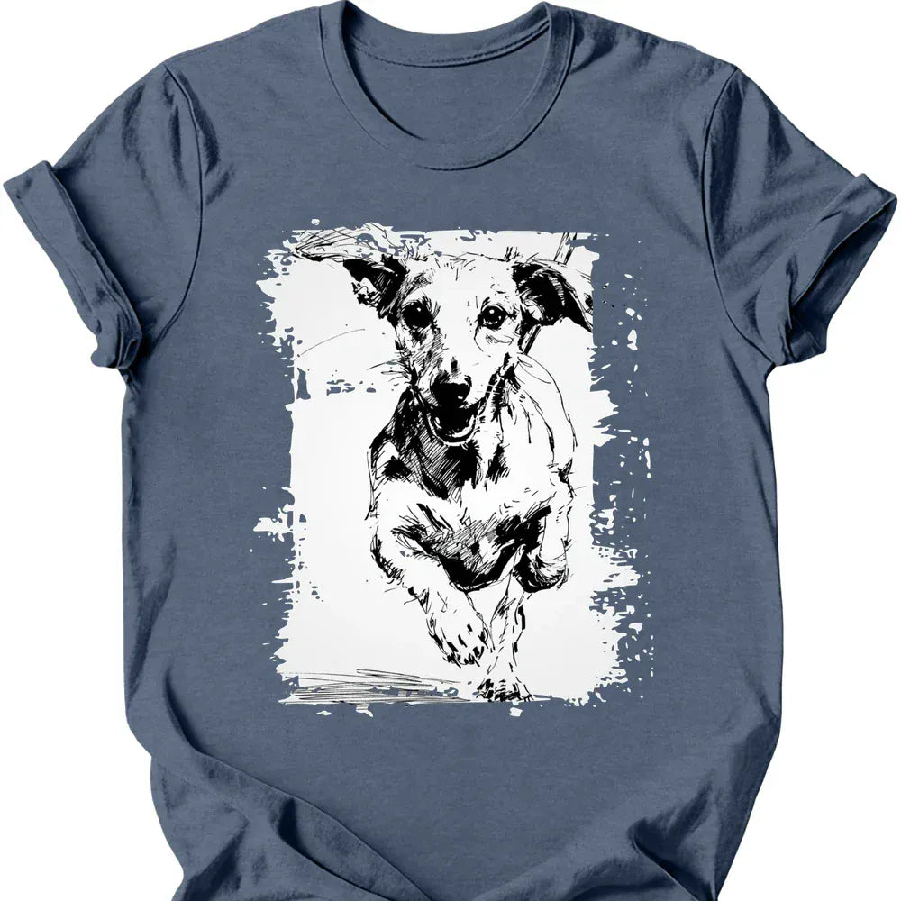 Dachshund running dog tee heather indigo