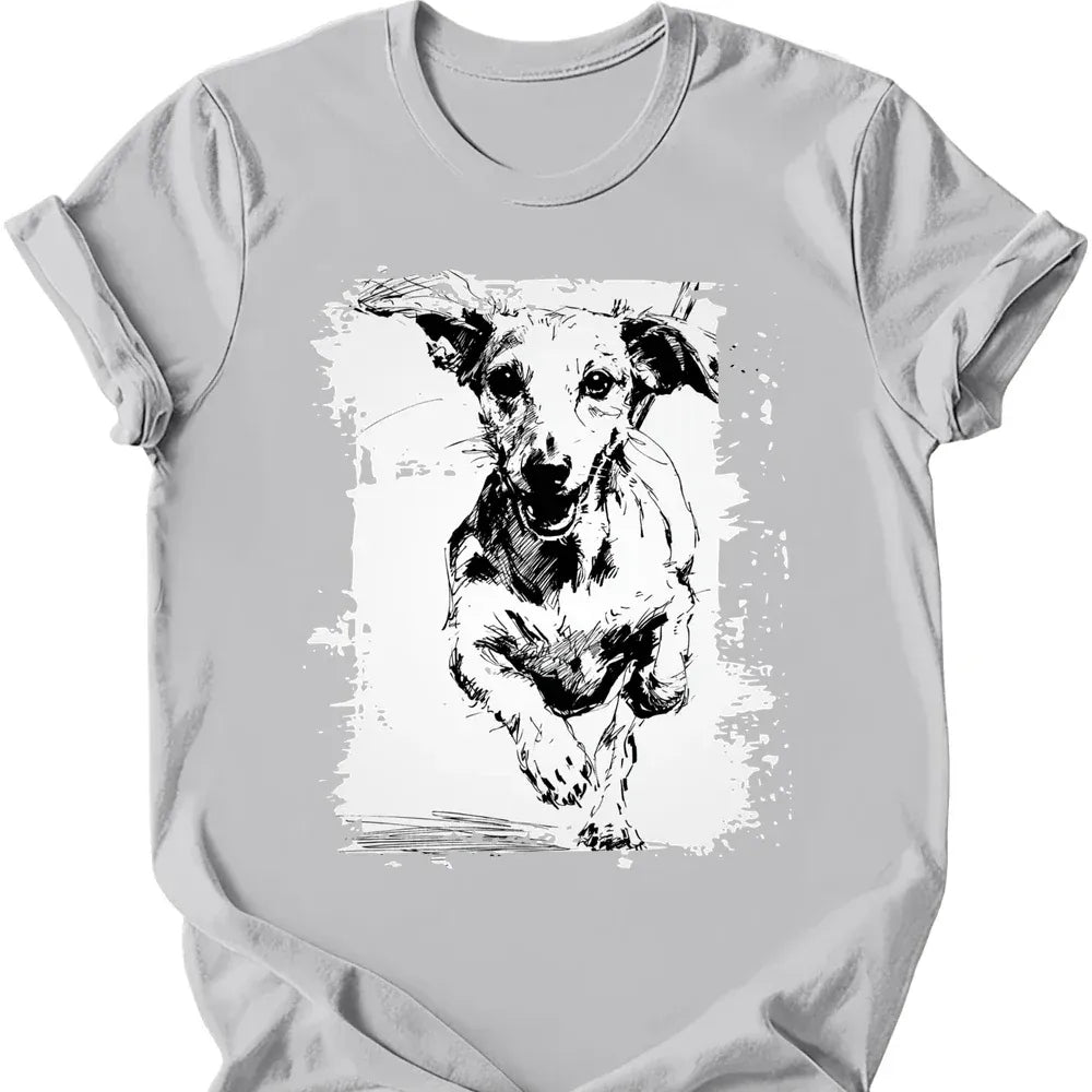 Dachshund running dog tee ice grey