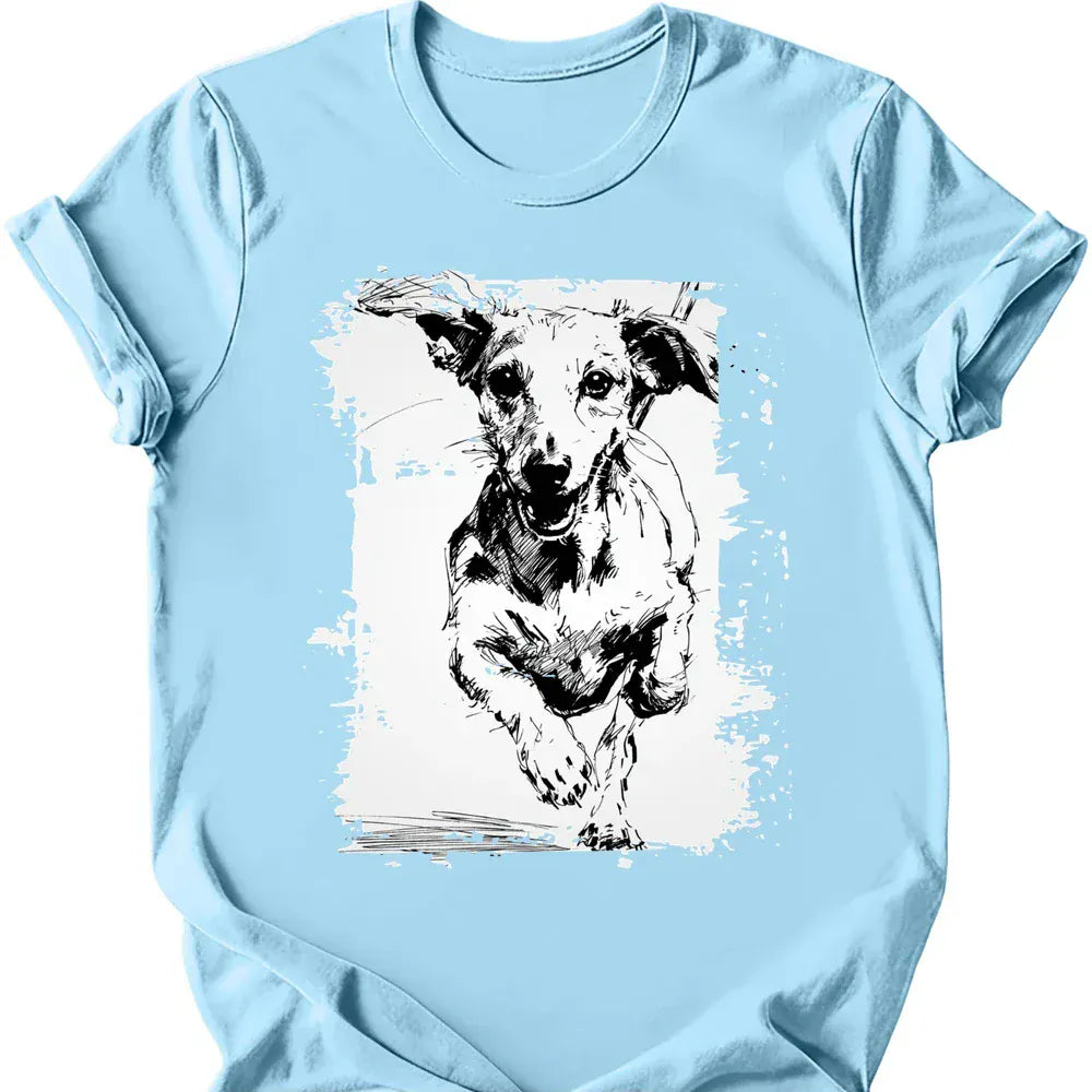 Dachshund running dog tee light blue