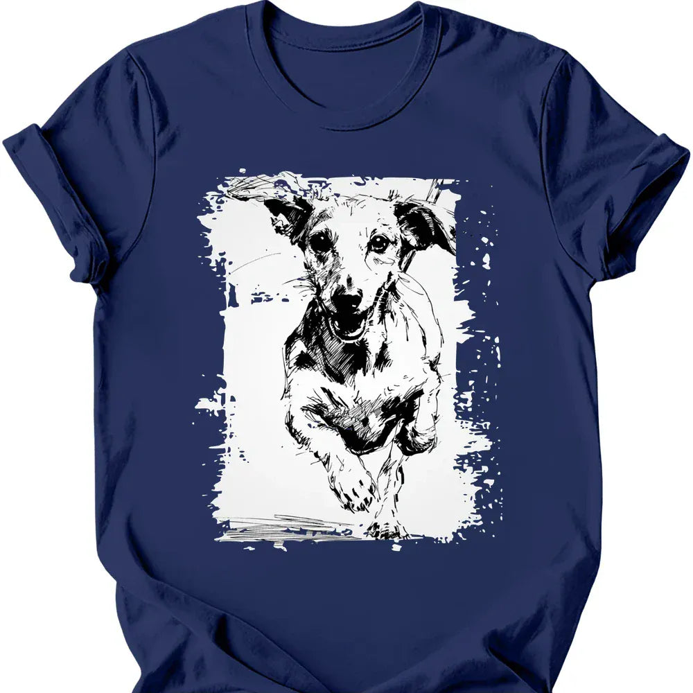 Dachshund running dog tee navy