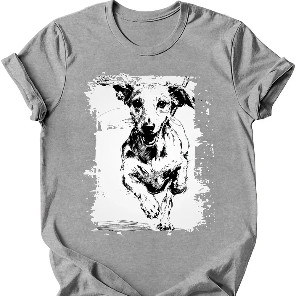 Dachshund running dog tee sport grey