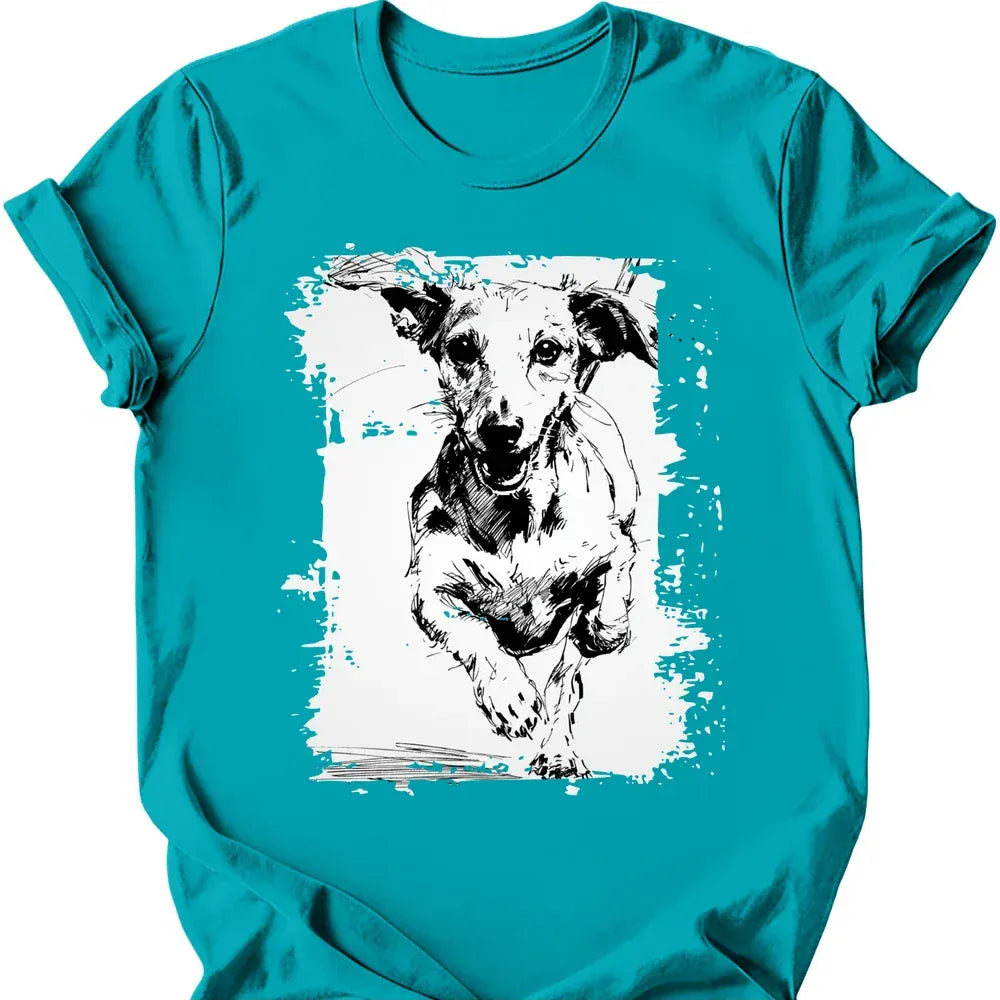 Dachshund running dog tee tropical blue