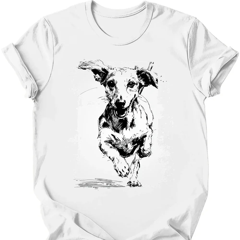 Dachshund running dog tee white