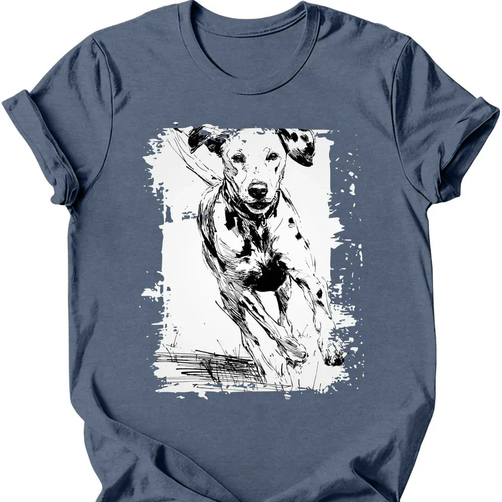 Dalmatian running dog tee heather indigo
