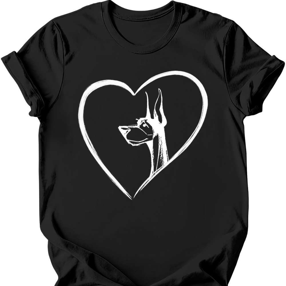 Doberman heart dog tee black
