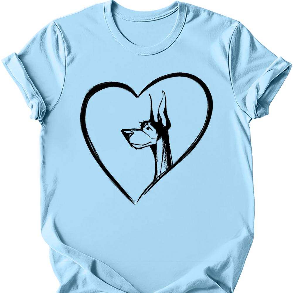 Doberman heart dog tee light blue