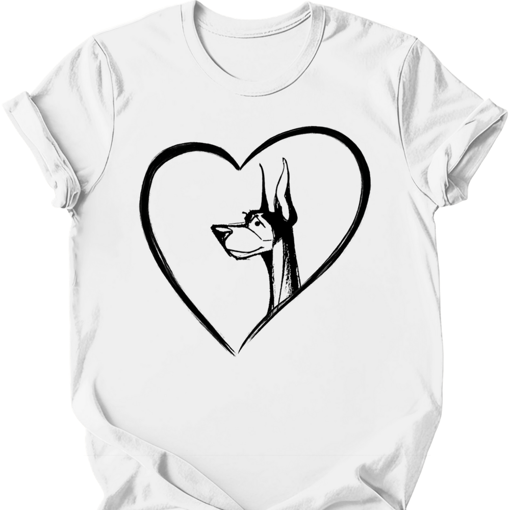 Doberman heart dog tee white