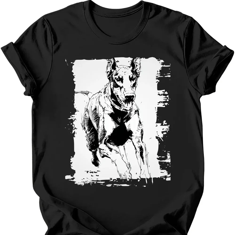 Doberman running dog tee black