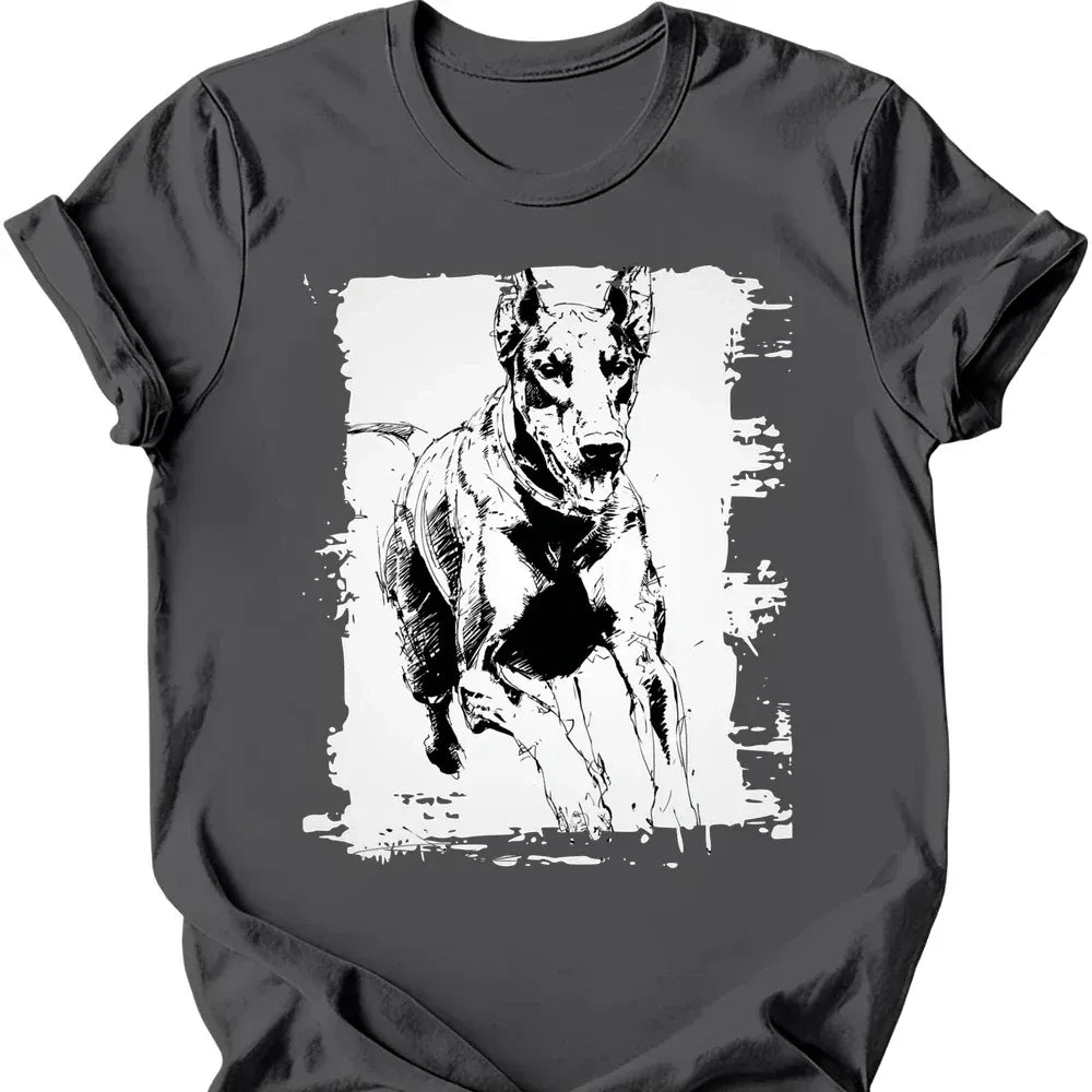 Doberman running dog tee charcoal