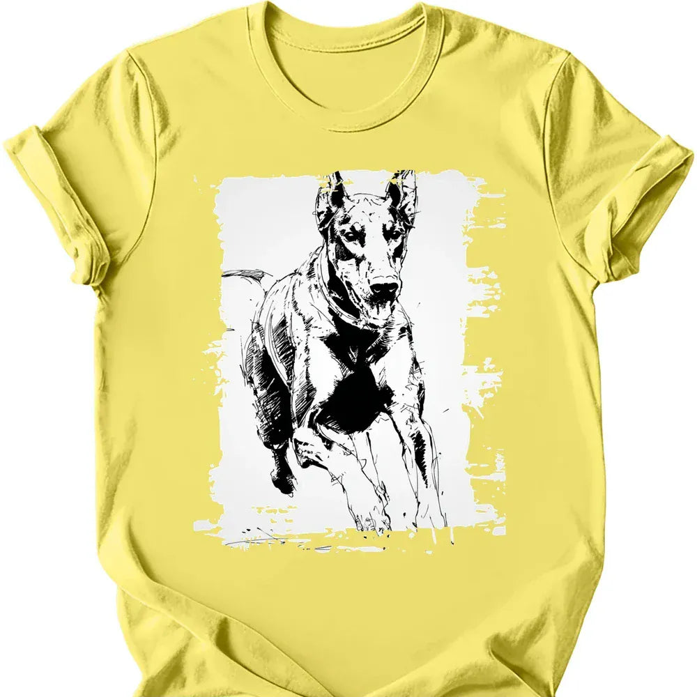 Doberman running dog tee cornsilk