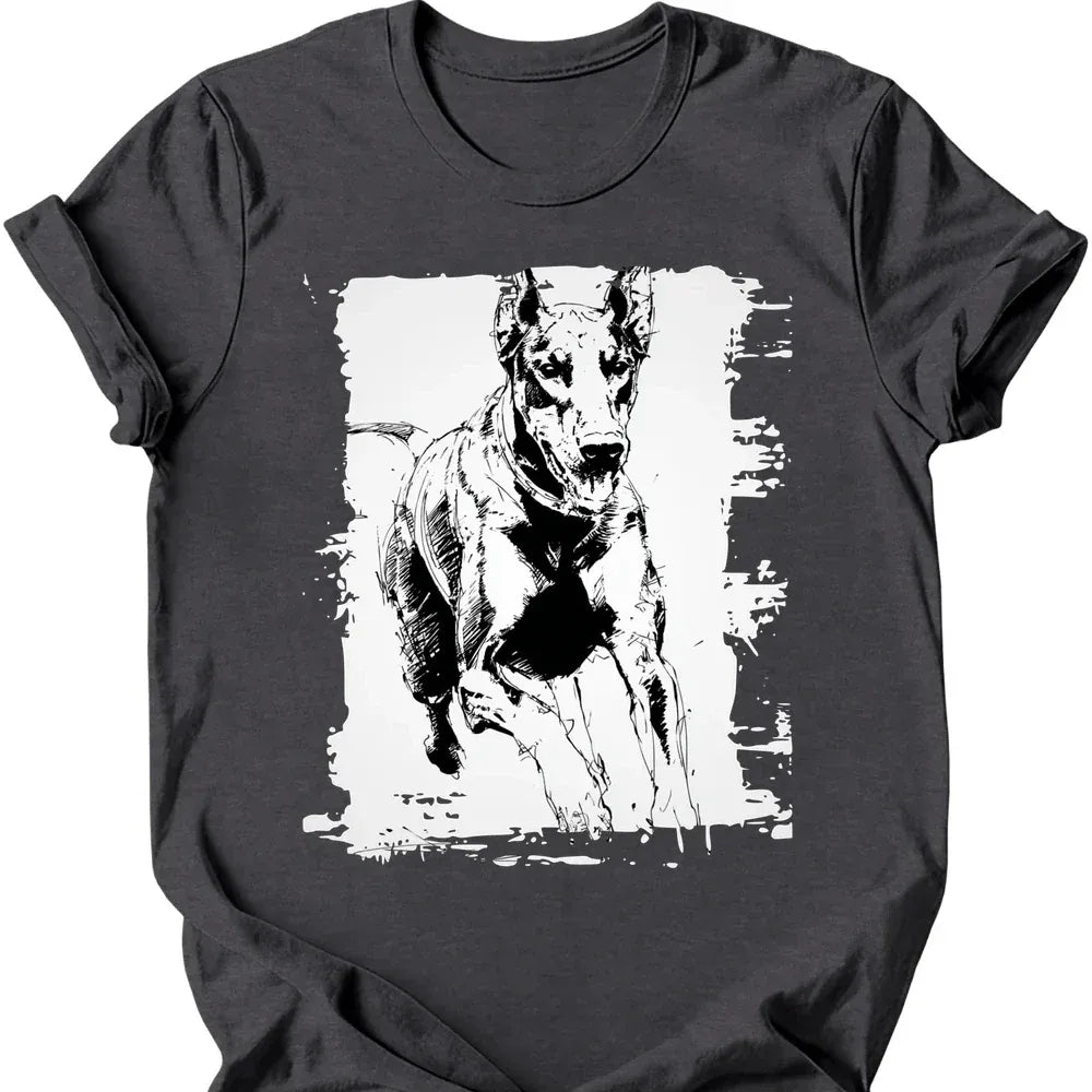 Doberman running dog tee dark heather