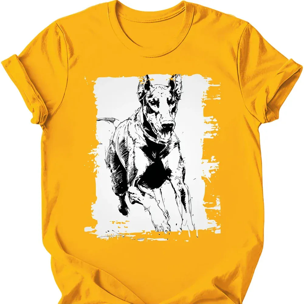 Doberman running dog tee gold