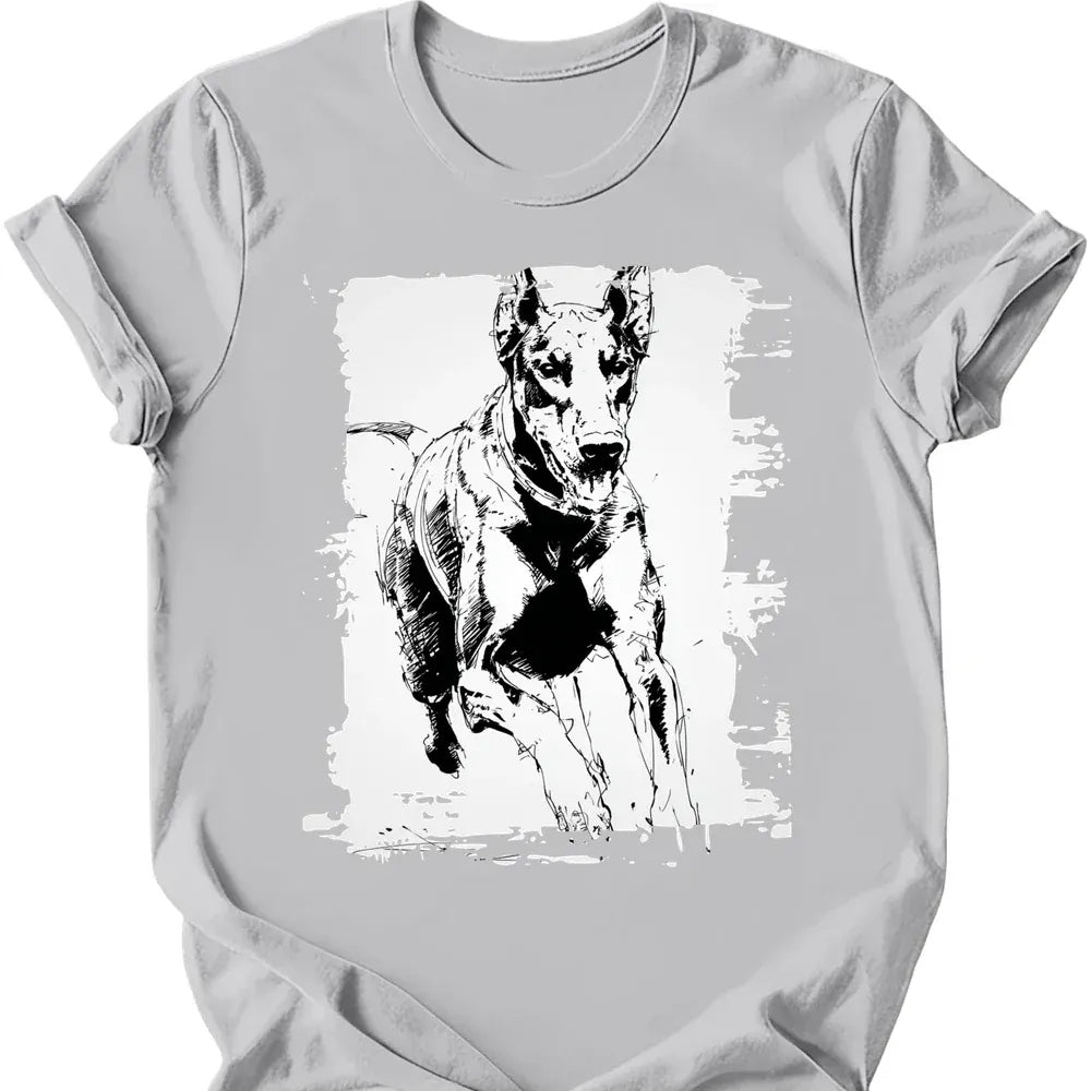 Doberman running dog tee ice grey
