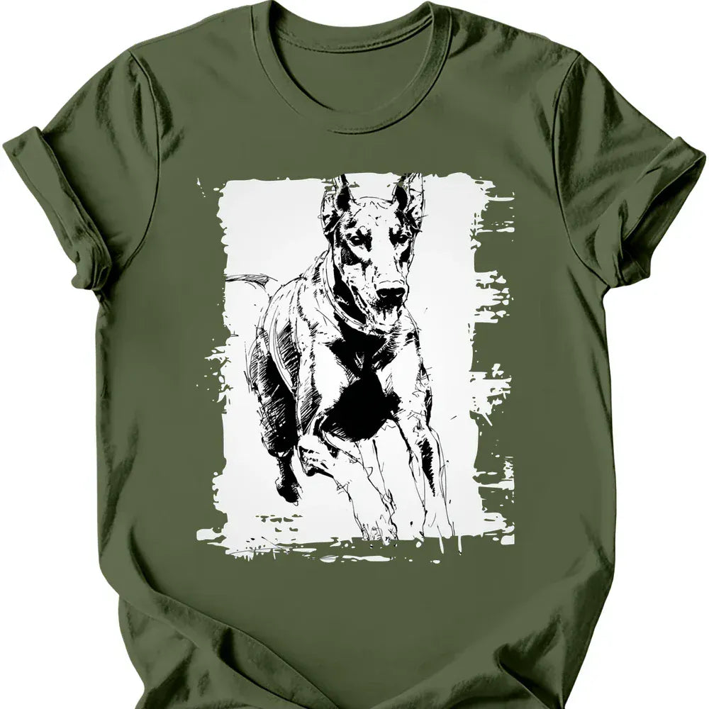 Doberman running dog tee military green