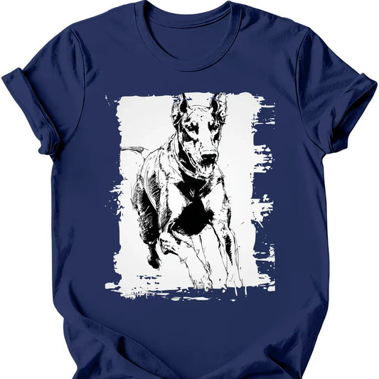Doberman running dog tee navy