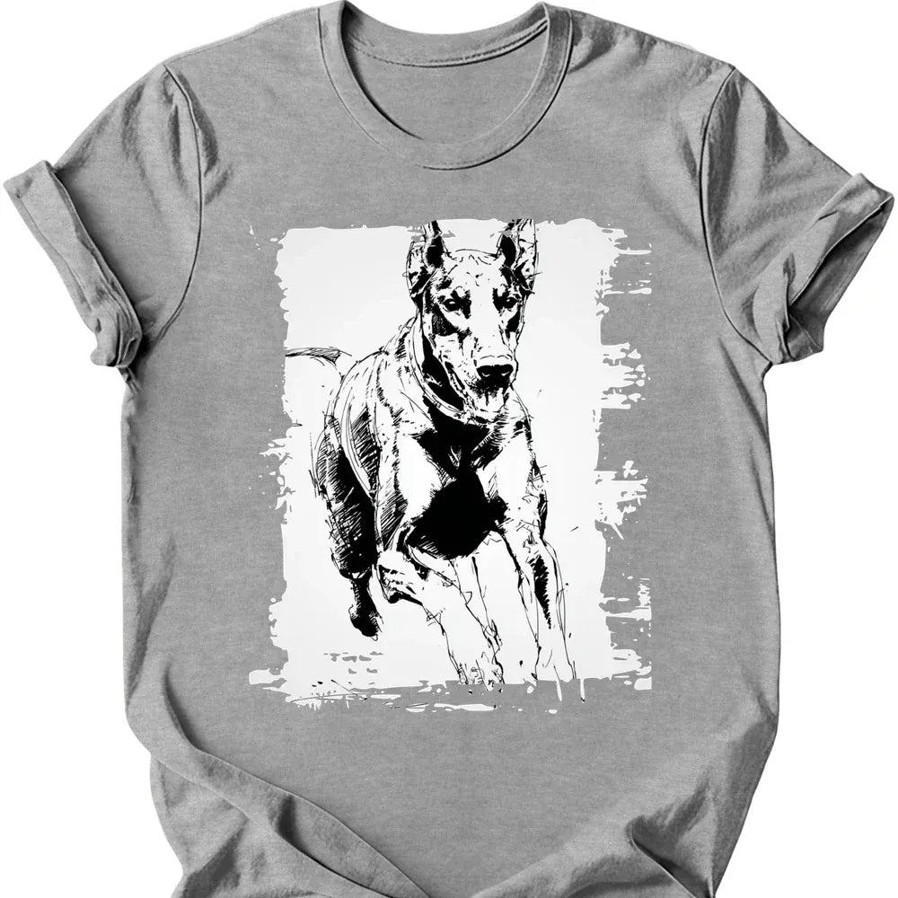 Doberman running dog tee sport grey