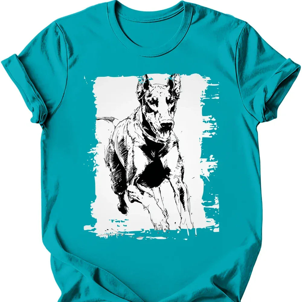 Doberman running dog tee tropical blue