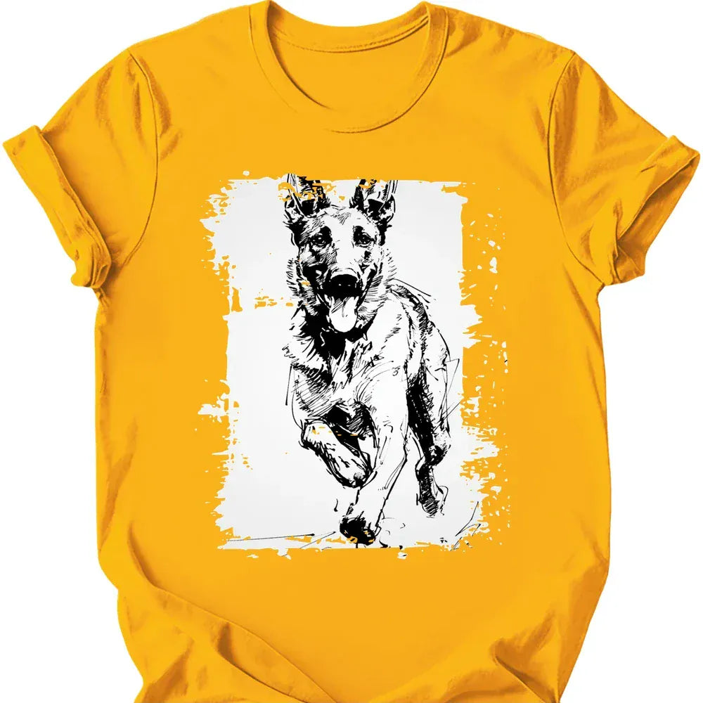 Dutch Shepherd running dog tee gold