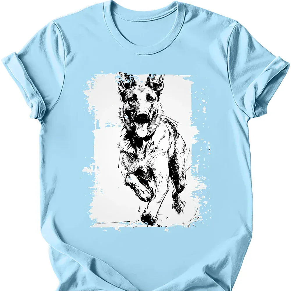 Dutch Shepherd running dog tee light blue