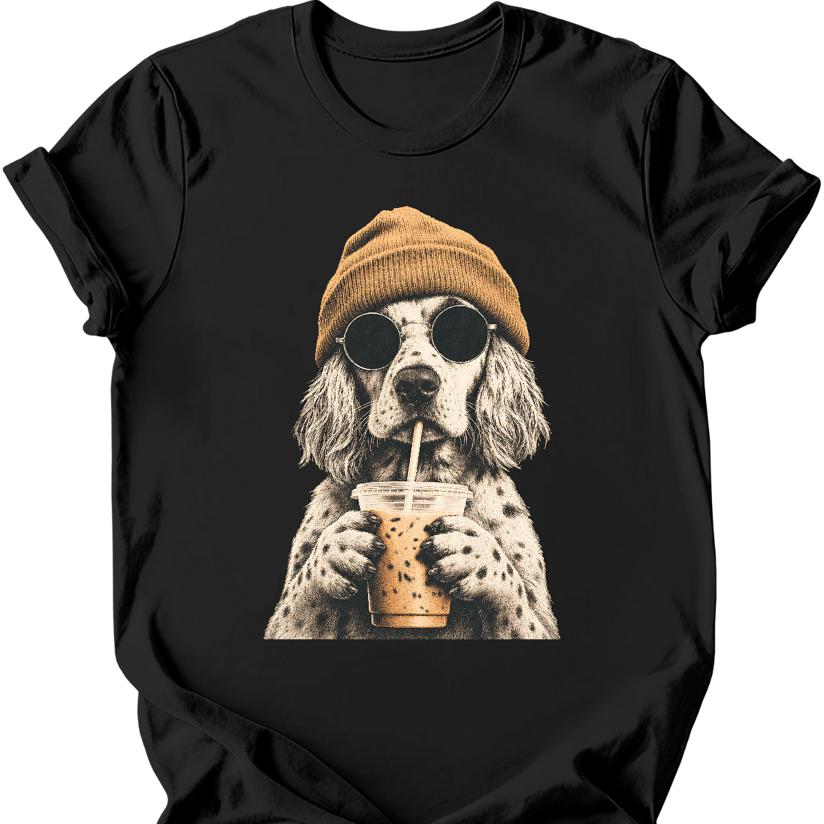 english setter hipster dog tee black