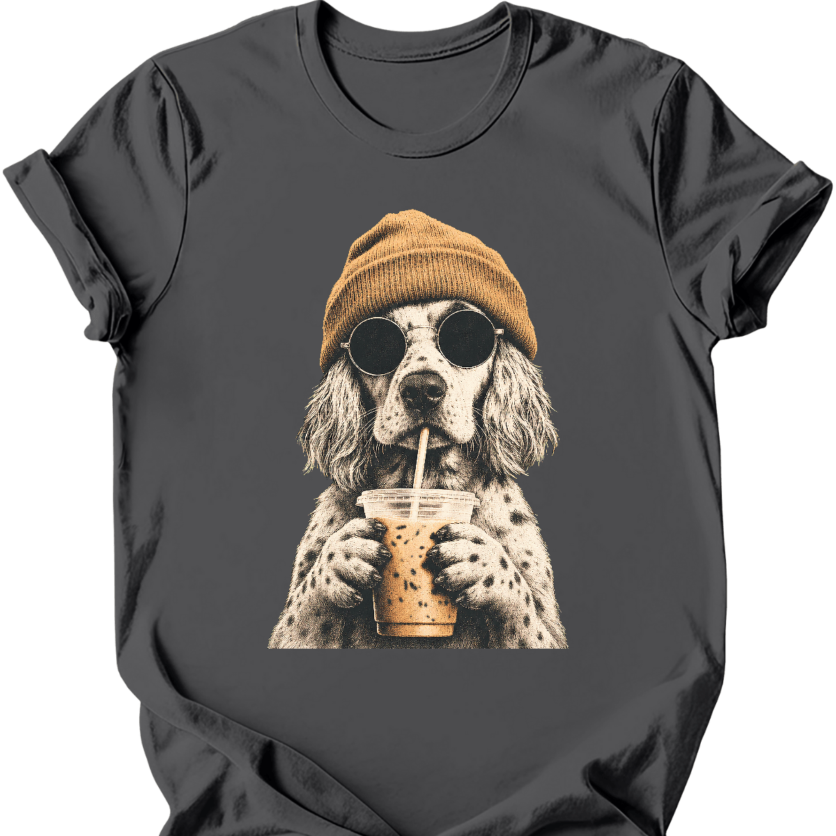 english setter hipster dog tee charcoal